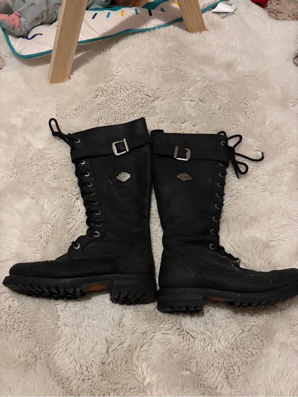 Harley-Davidson Black Lace-Up Suede Motorcycle Boots with Buckle Strap